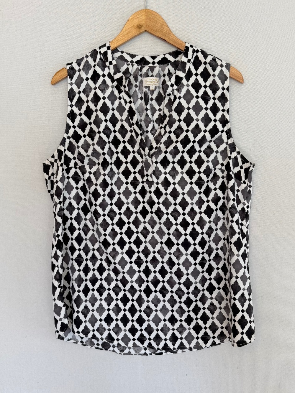 MUDPIE Women’s Large Black & White Harlequin Print Sleeveless Tunic Top